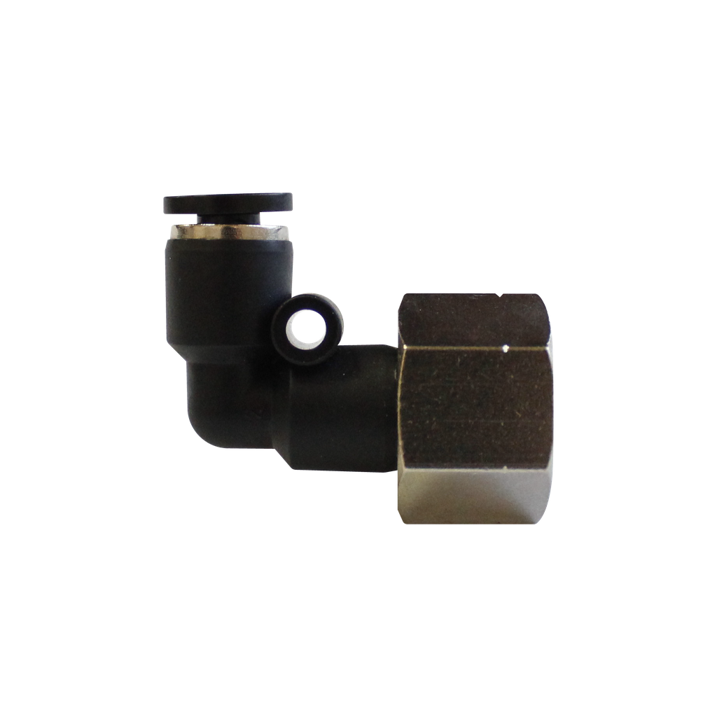 Conector Rapido en codo a 90° Hembra manguera 6 MM X 1/4" BSP