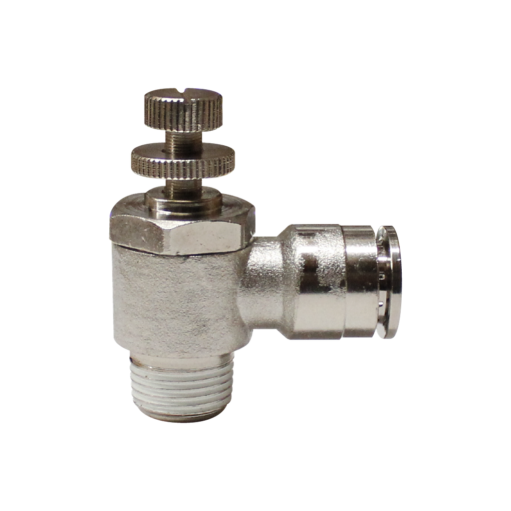 Regulador de caudal latón niquelado, diamétro de manguera 4mm cuerda 1/4''PT