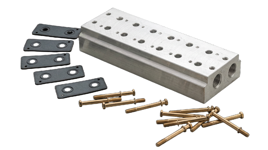 Manifold placa base, electroválvulas 3/2, tamaño 1, 6 estaciones