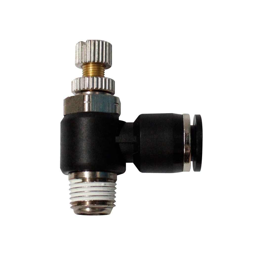 Válvula estrangulación y antirretorno tipo "L" rosca de 1/4 "NPT"  diámetro de manguera 1/4"