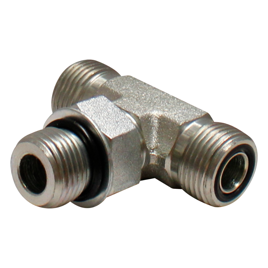 [FS-6803-10-10-10] Tee Macho cara plana x Macho cara plana x Macho SAE O´ring Boss al centro