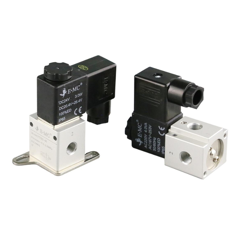 Electroválvula 3/2 Bidireccional Accionamiento directo, 24 VDC bobina con cables sueltos, material aleación Aluminio, puertos 1/4" cuerda tipo "BSP o G" Ideal para realizar aplicaciones con vacío.