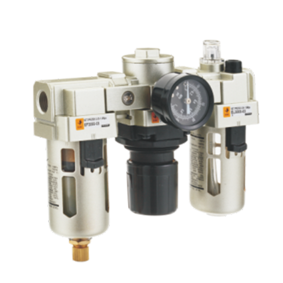 [EC3000-025-T] Combinación Filtro Regulador y Lubricador EC3000-025-T FRL 1/4" NPT, manómetro redondo, Bar/Psi, purga manual, 25um