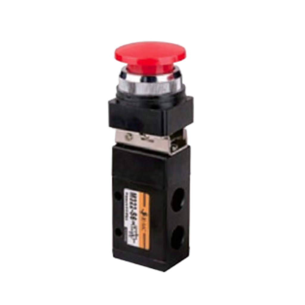 Boton paro tipo hongo 3/2 rojo, puertos 1/4" BSP