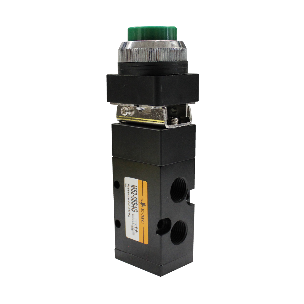 Válvula de panel 5/2, tamaño 3, acccionamiento mediante boton pulsador rasante c-verde puertos 1/4" BSP