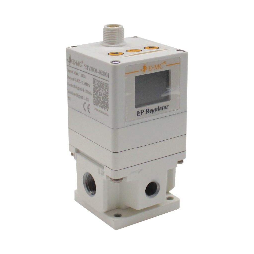 [ETV3000-023001-CL] Válvula proporcional, 0~0.5MPa/0~5bar/0~70psi/0~500KPa, 4~20mA, 1~5V, montaje vertical en bracket, 2 cable en codo 90° 2 metros de longitud