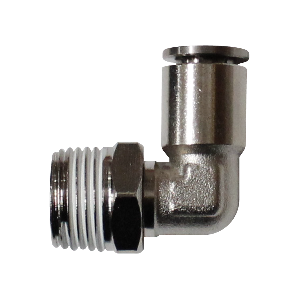 [EML08-03P-A] Racor rápido codo metálico, latón niquelado, manguera 8mm rosca 3/8'' PT