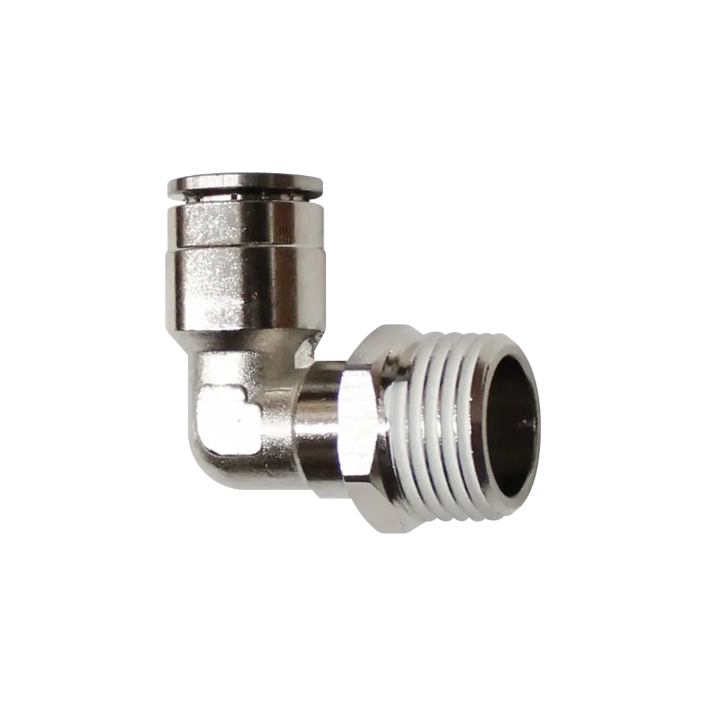 [EML12-02P-A] Racor rápido codo metálico, latón niquelado, manguera 12mm rosca 1/4'' PT