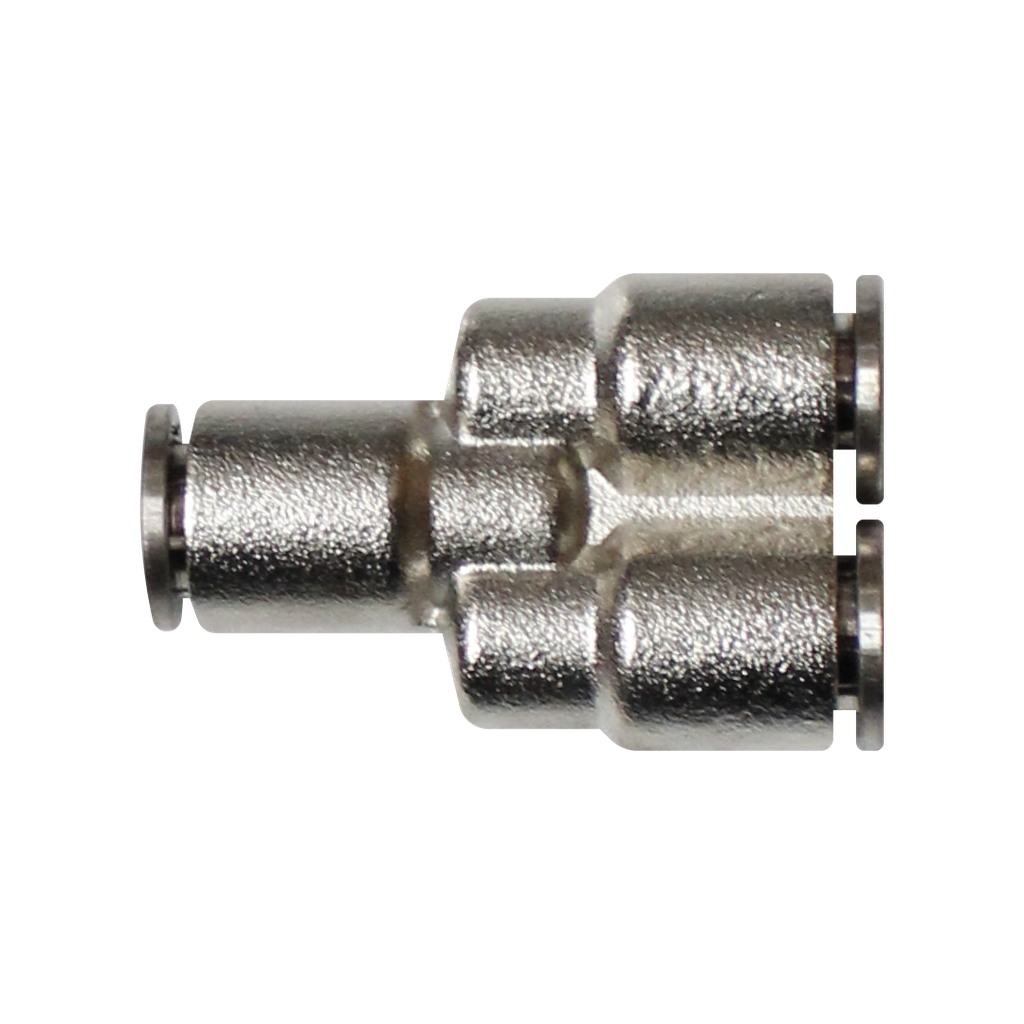 [EMY08-A] Racor rápido "Y" metálico, latón niquelado, unión manguera-manguera 8mm