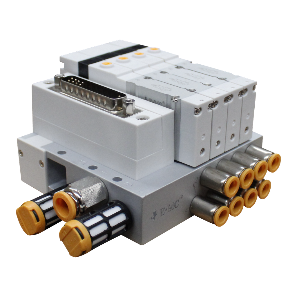 [S1VM-4S-C6E4-U] Manifold multipin, tamaño 1, 4 estaciones, 4 electroválvulas 5/2 1 bobina, 24 VDC, conectores neumaticos laterales con racores para manguera de 6mm