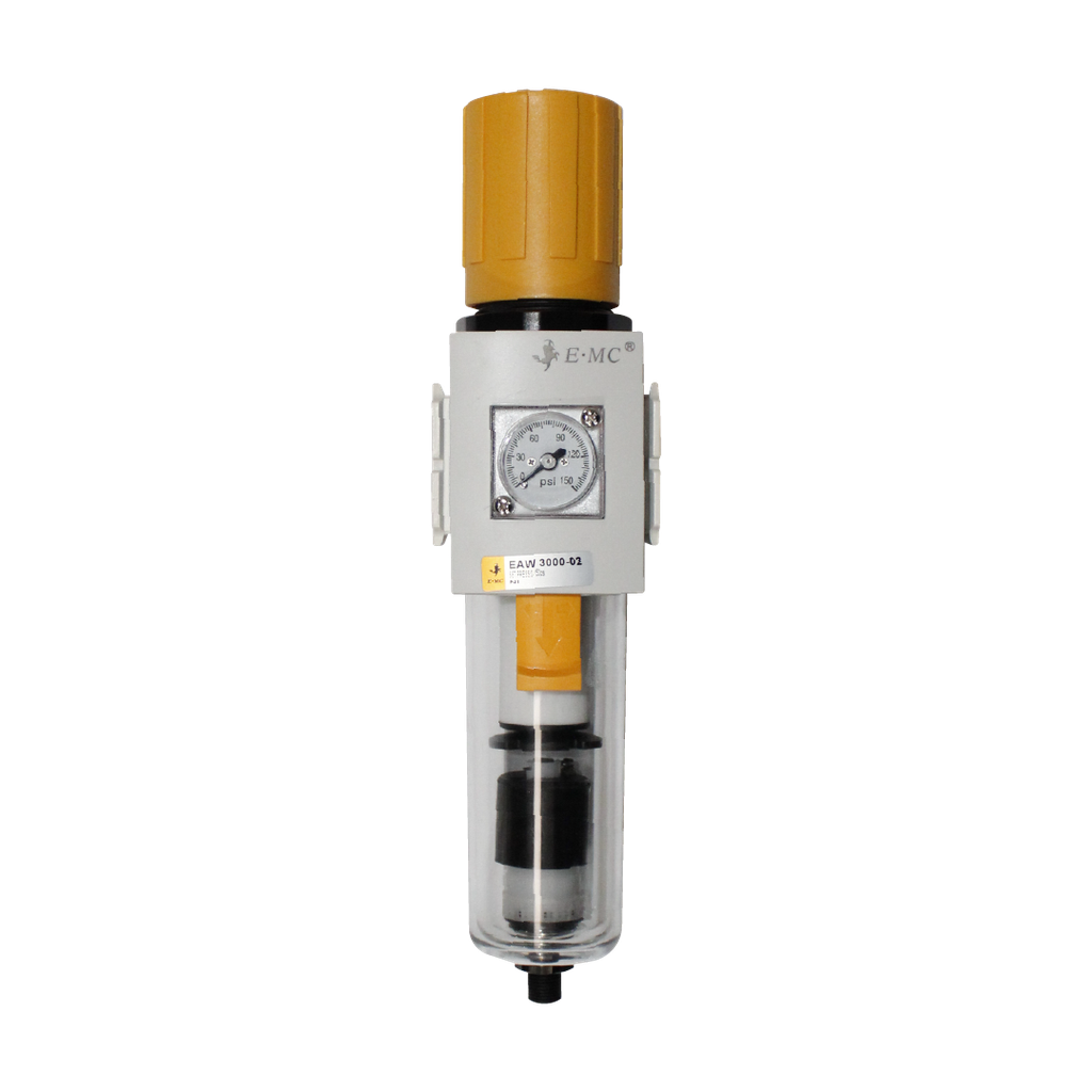 Unidad Filtro y regulador FR, tamaño 3, manómetro redondo, 10 Bar/145 Psi, pruga autómatica 1/4" BSP