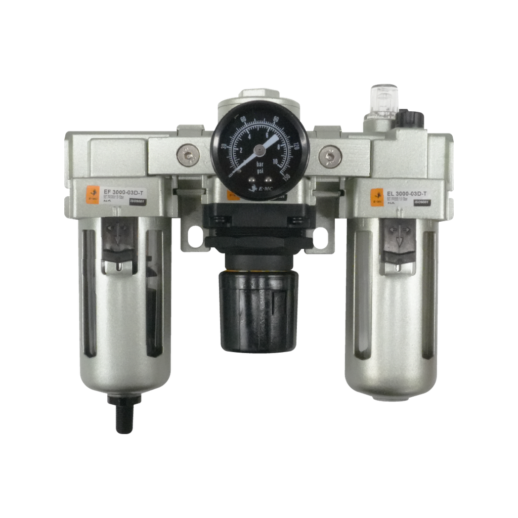 [EC3000-03D5-T] Combinación Filtro Regulador y Lubricador EC3000-035-T FRL 3/8" NPT, manómetro redondo, Bar/Psi, purga automática, 25um